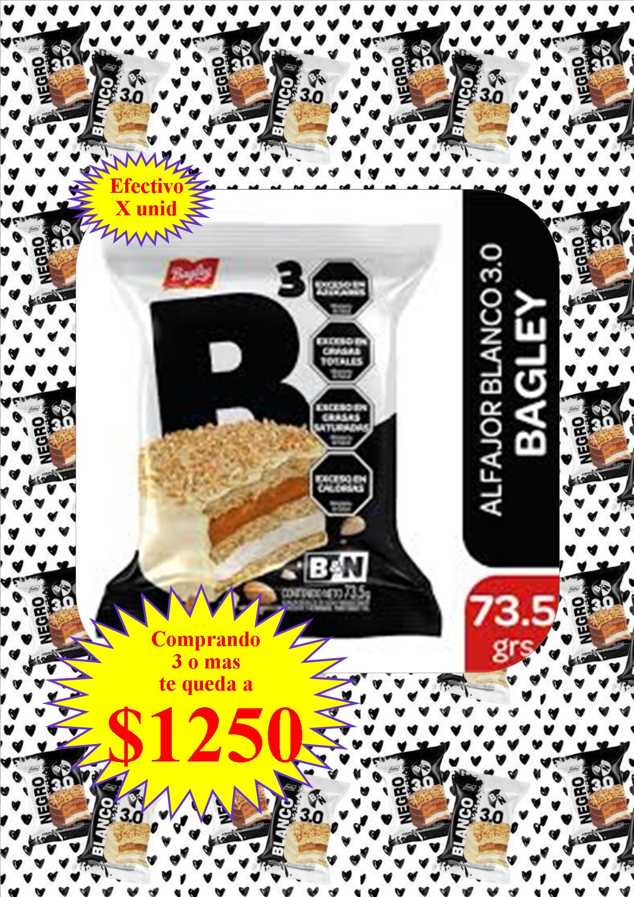ALFAJOR BAGLEY B Y N TRIPLE 73.5g BLANCO